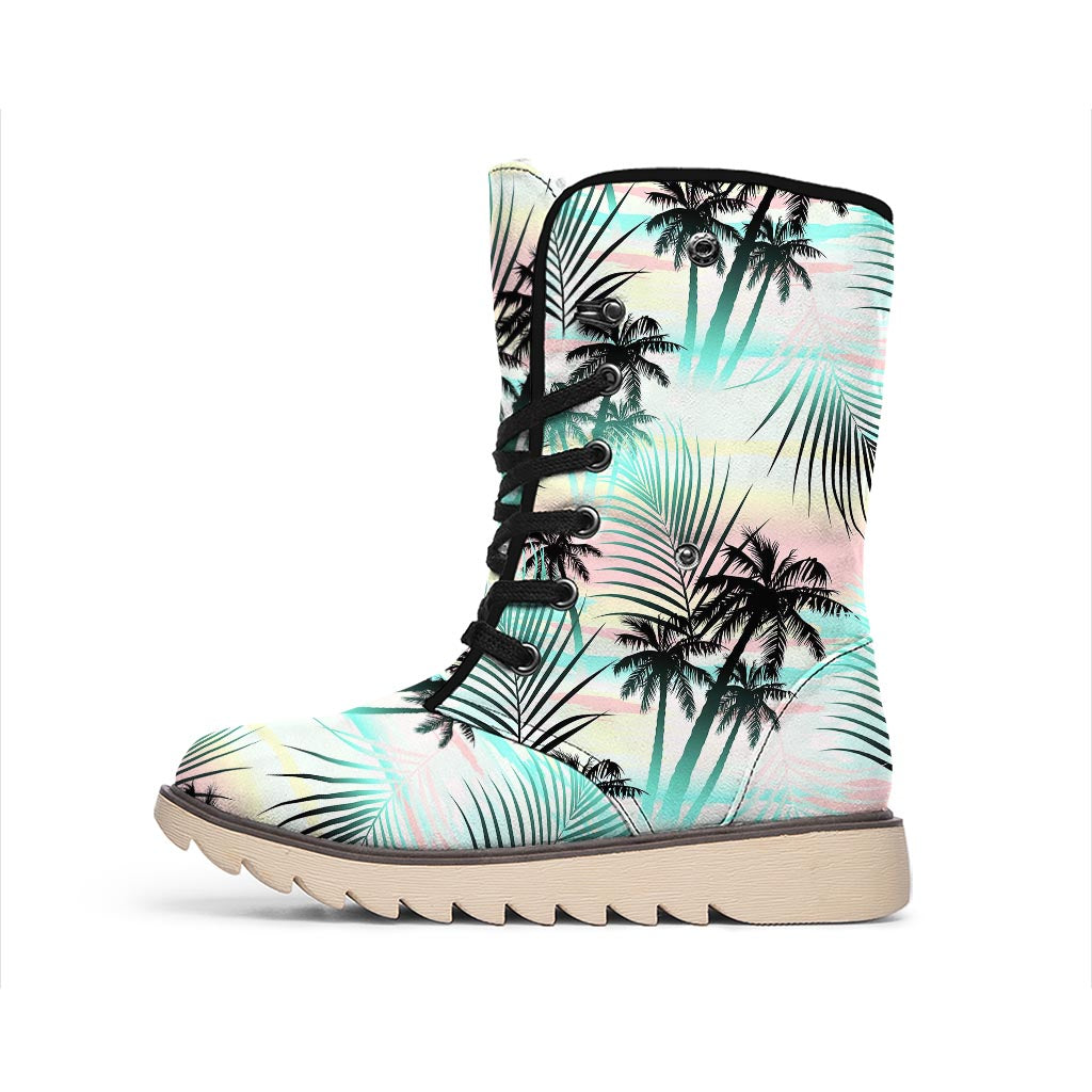 Pastel Palm Tree Pattern Print Winter Boots