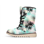 Pastel Palm Tree Pattern Print Winter Boots