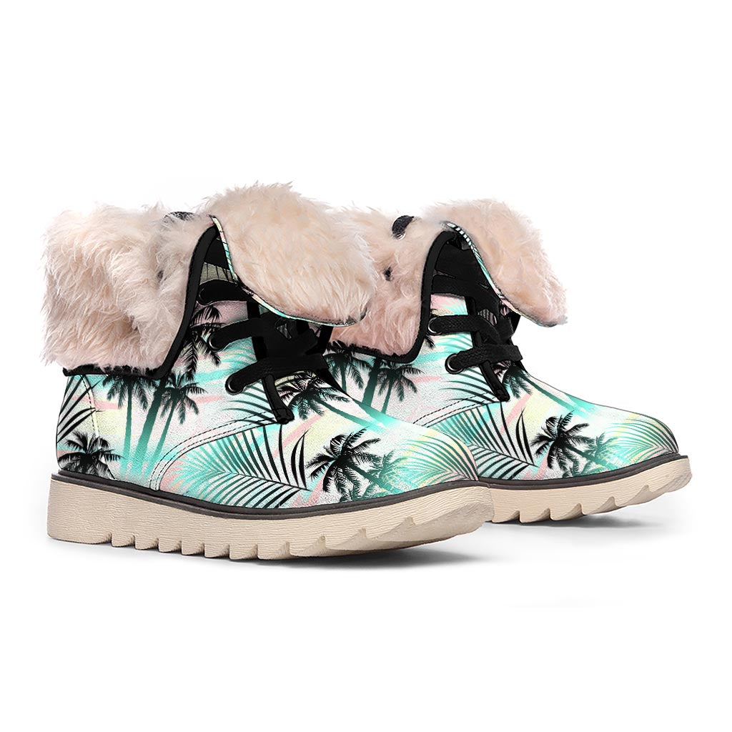 Pastel Palm Tree Pattern Print Winter Boots