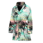 Pastel Palm Tree Pattern Print Women's Bathrobe