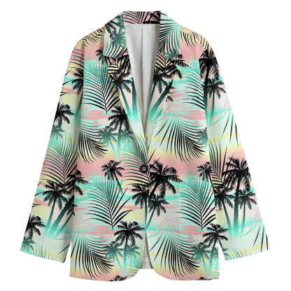 Pastel Palm Tree Pattern Print Women's Blazer