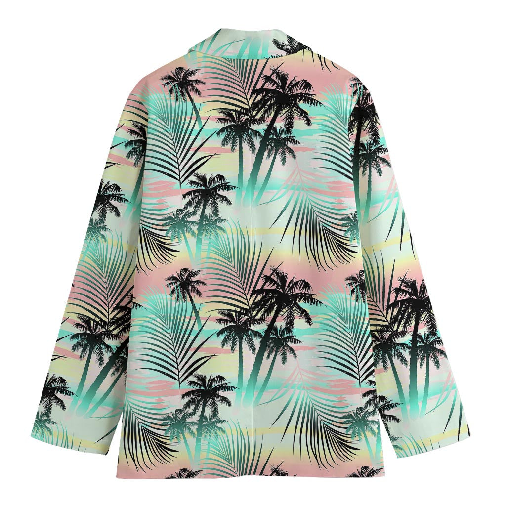 Pastel Palm Tree Pattern Print Women's Blazer