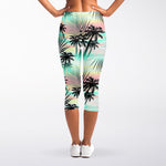 Pastel Palm Tree Pattern Print Women's Capri Leggings