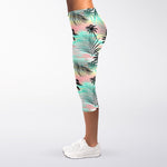 Pastel Palm Tree Pattern Print Women's Capri Leggings