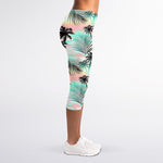 Pastel Palm Tree Pattern Print Women's Capri Leggings