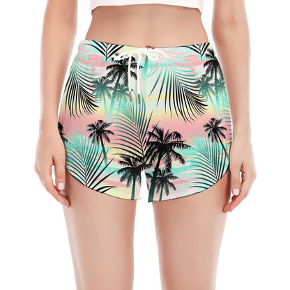 Pastel Palm Tree Pattern Print Women's Split Running Shorts