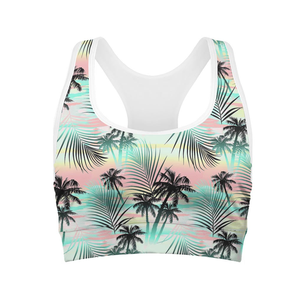 Pastel Palm Tree Pattern Print Women's Sports Bra
