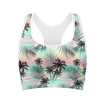 Pastel Palm Tree Pattern Print Women's Sports Bra