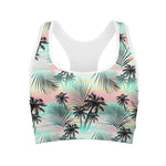 Pastel Palm Tree Pattern Print Women's Sports Bra