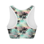 Pastel Palm Tree Pattern Print Women's Sports Bra