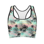 Pastel Palm Tree Pattern Print Women's Sports Bra