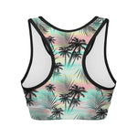 Pastel Palm Tree Pattern Print Women's Sports Bra