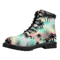 Pastel Palm Tree Pattern Print Padded Collar Lace Up Boots