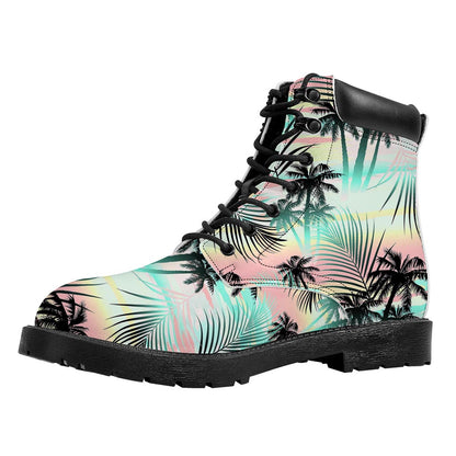 Pastel Palm Tree Pattern Print Work Boots