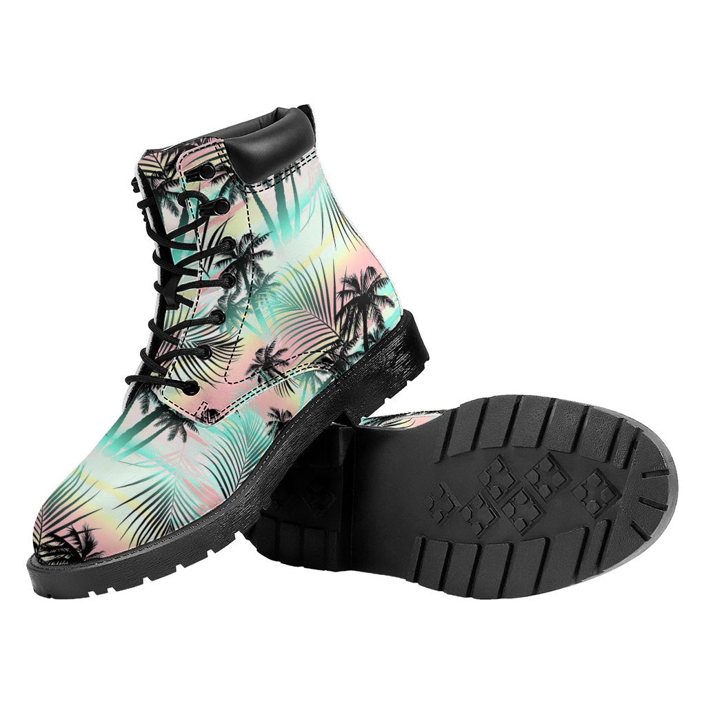 Pastel Palm Tree Pattern Print Work Boots