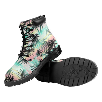 Pastel Palm Tree Pattern Print Work Boots