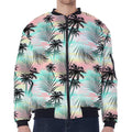Pastel Palm Tree Pattern Print Zip Sleeve Bomber Jacket
