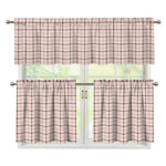Pastel Pink And Black Tattersall Print 3 Piece Kitchen Curtains