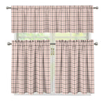 Pastel Pink And Black Tattersall Print 3 Piece Kitchen Curtains