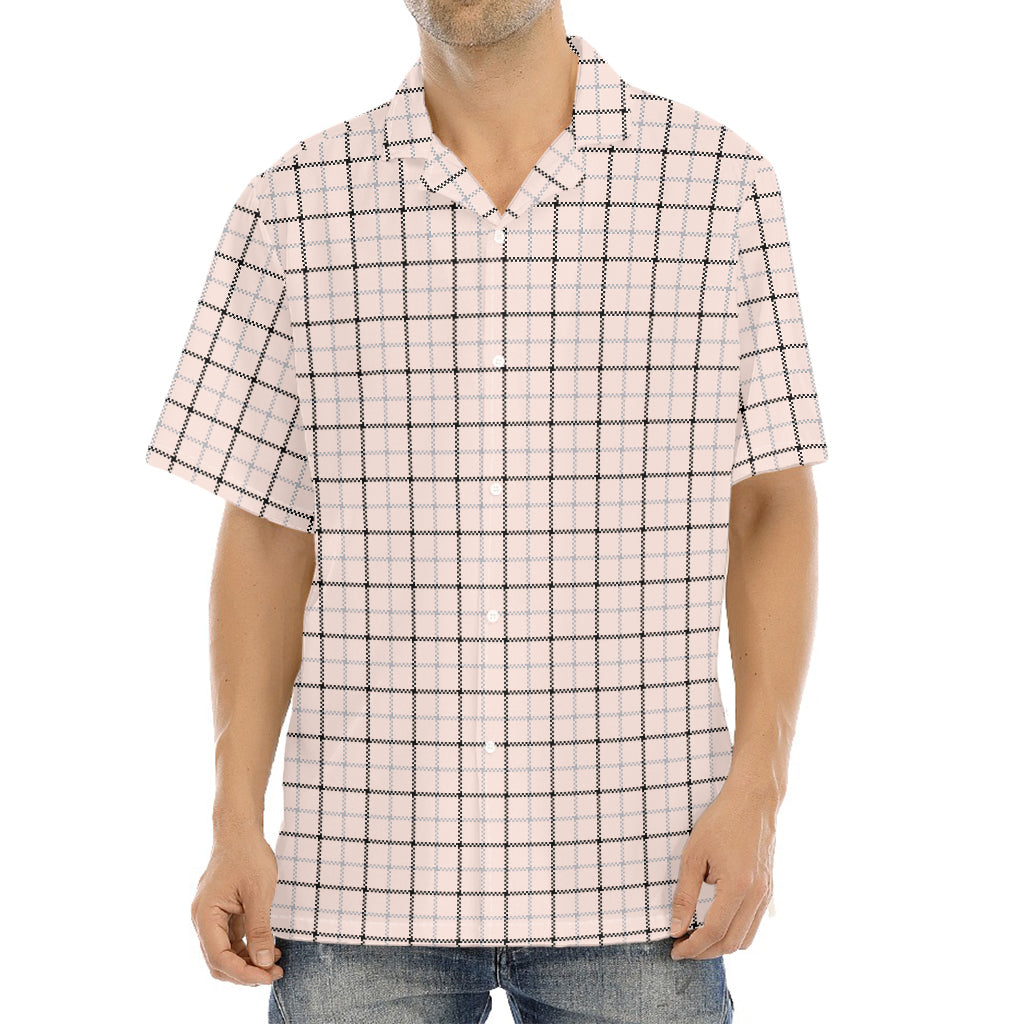 Pastel Pink And Black Tattersall Print Aloha Shirt
