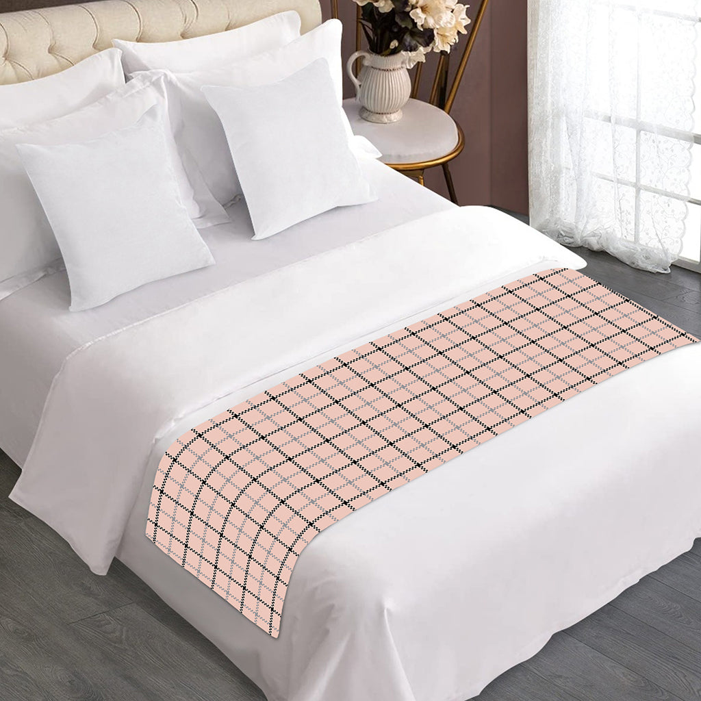 Pastel Pink And Black Tattersall Print Bed Runner
