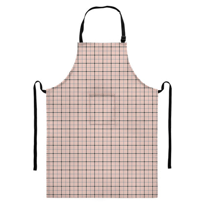 Pastel Pink And Black Tattersall Print Bib Apron With Pocket