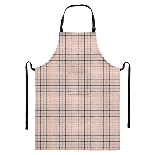 Pastel Pink And Black Tattersall Print Bib Apron With Pocket