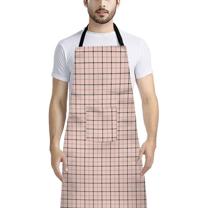 Pastel Pink And Black Tattersall Print Bib Apron With Pocket