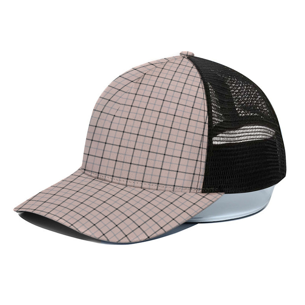Pastel Pink And Black Tattersall Print Black Mesh Trucker Cap
