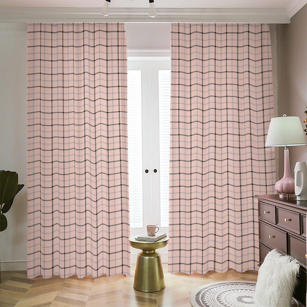 Pastel Pink And Black Tattersall Print Blackout Pencil Pleat Curtains
