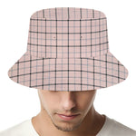 Pastel Pink And Black Tattersall Print Bucket Hat
