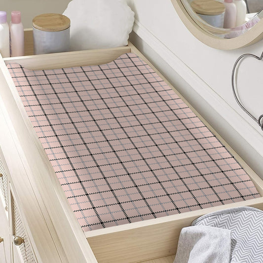 Pastel Pink And Black Tattersall Print Changing Pad Cover
