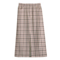 Pastel Pink And Black Tattersall Print Cotton Front Slit Maxi Skirt