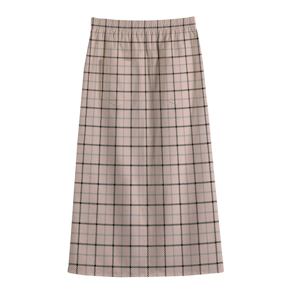 Pastel Pink And Black Tattersall Print Cotton Front Slit Maxi Skirt