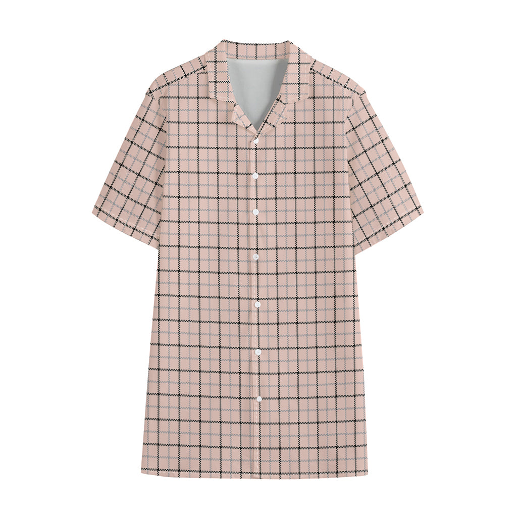 Pastel Pink And Black Tattersall Print Cotton Hawaiian Shirt