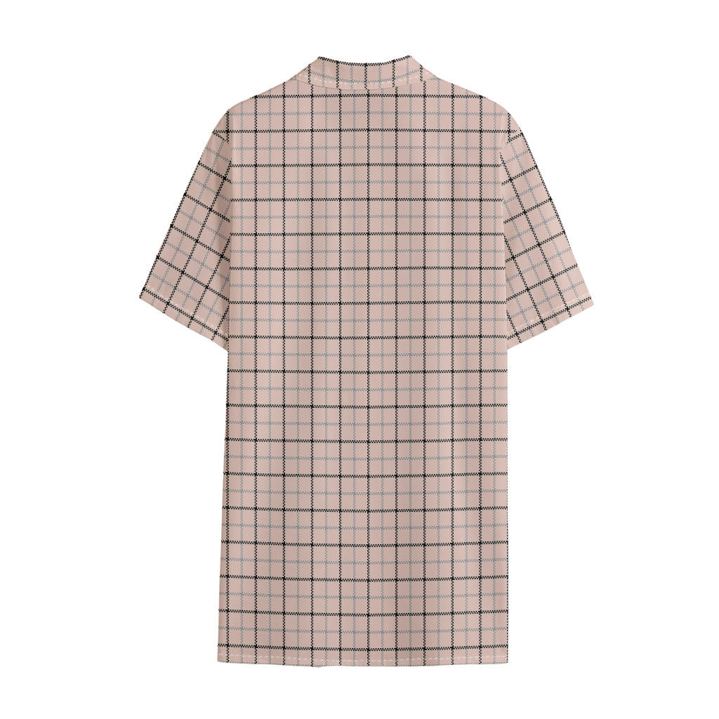 Pastel Pink And Black Tattersall Print Cotton Hawaiian Shirt
