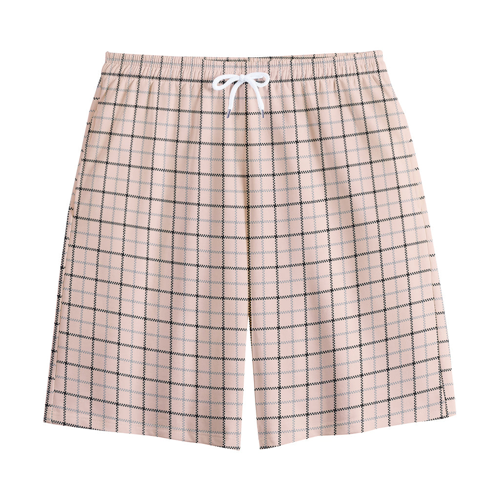 Pastel Pink And Black Tattersall Print Cotton Shorts