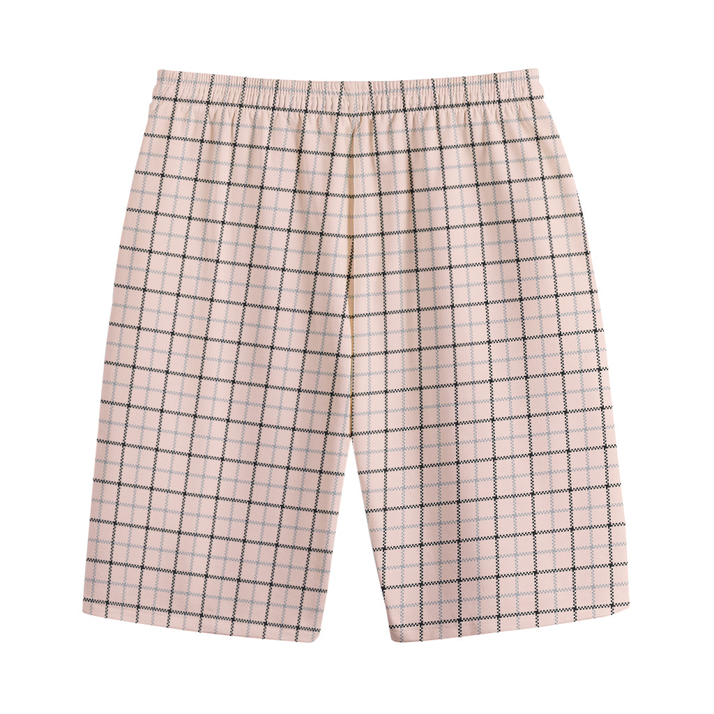 Pastel Pink And Black Tattersall Print Cotton Shorts