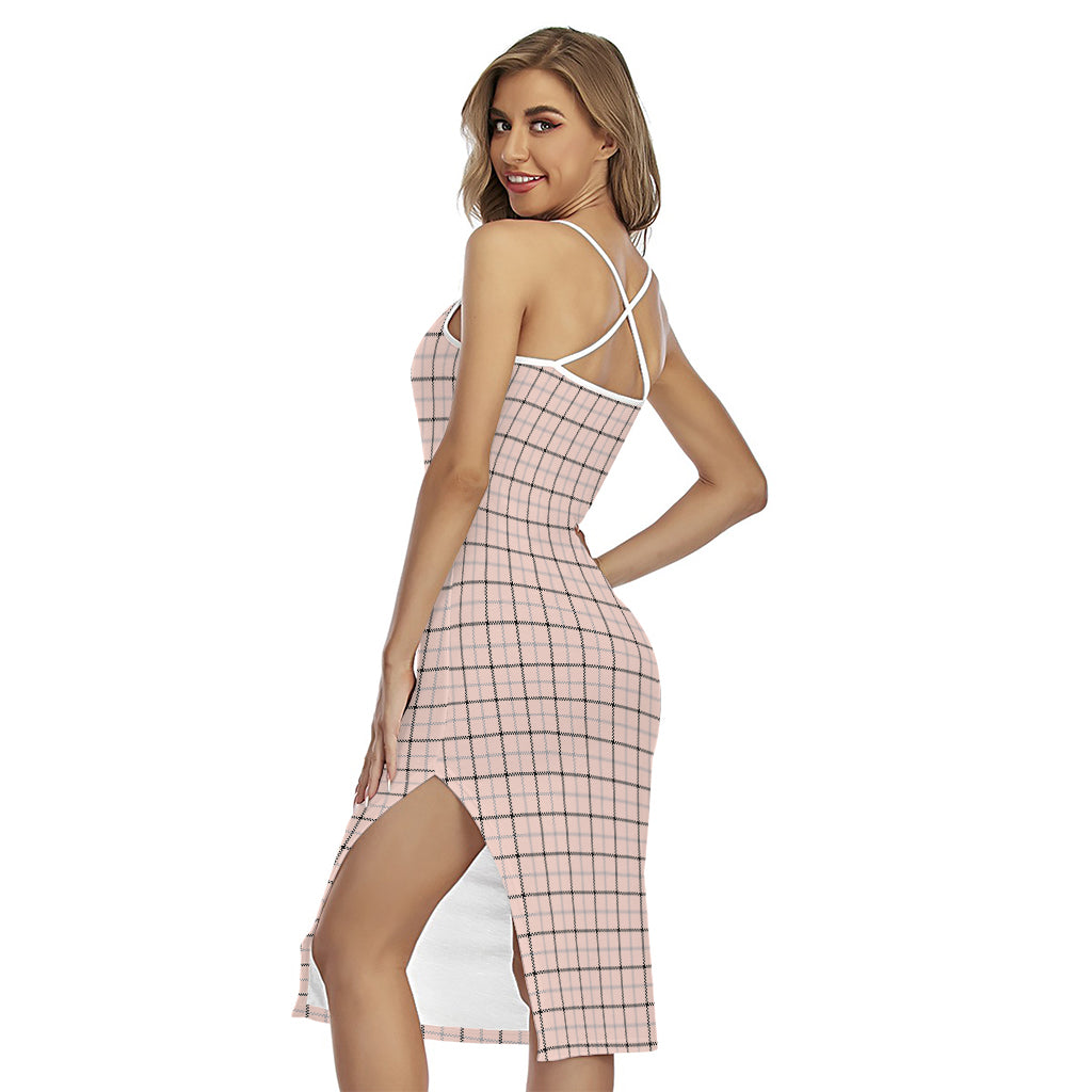 Pastel Pink And Black Tattersall Print Cross Back Cami Dress