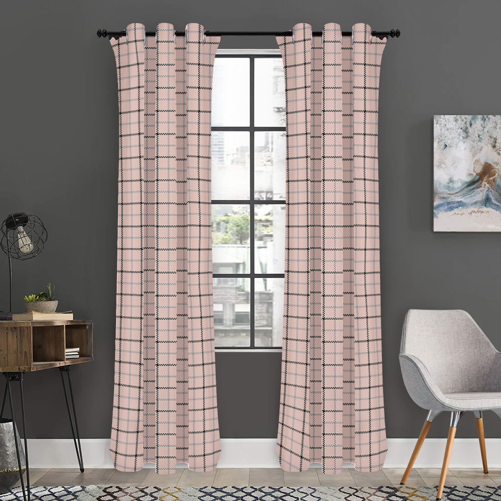 Pastel Pink And Black Tattersall Print Curtain