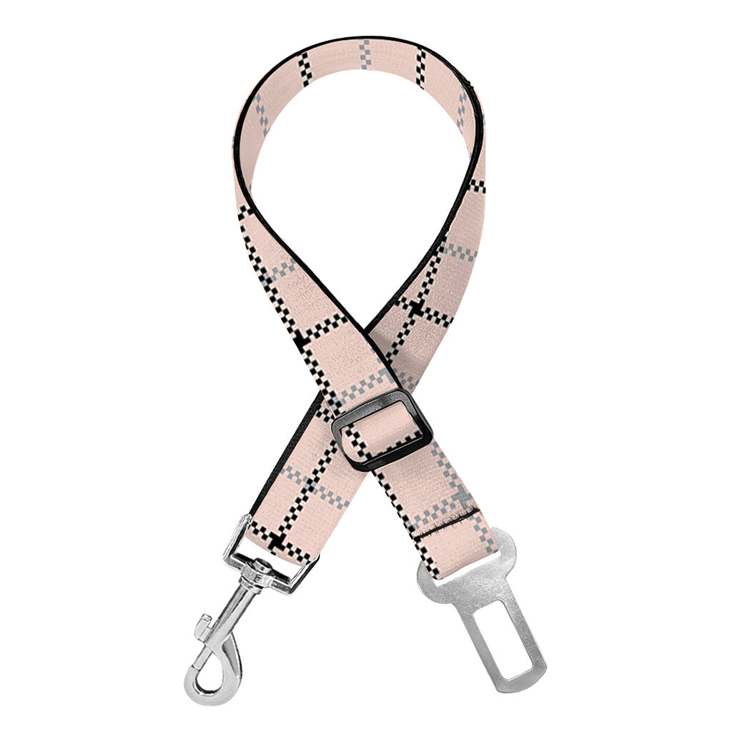 Pastel Pink And Black Tattersall Print Dog Seat Belt