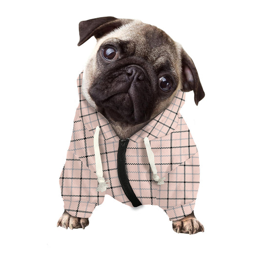 Pastel Pink And Black Tattersall Print Dog Zip Up Hoodie
