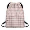 Pastel Pink And Black Tattersall Print Drawstring Backpack
