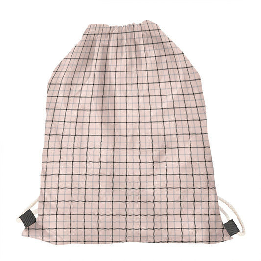 Pastel Pink And Black Tattersall Print Drawstring Bag