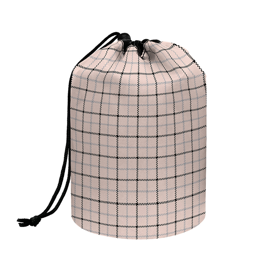 Pastel Pink And Black Tattersall Print Drawstring Makeup Bag