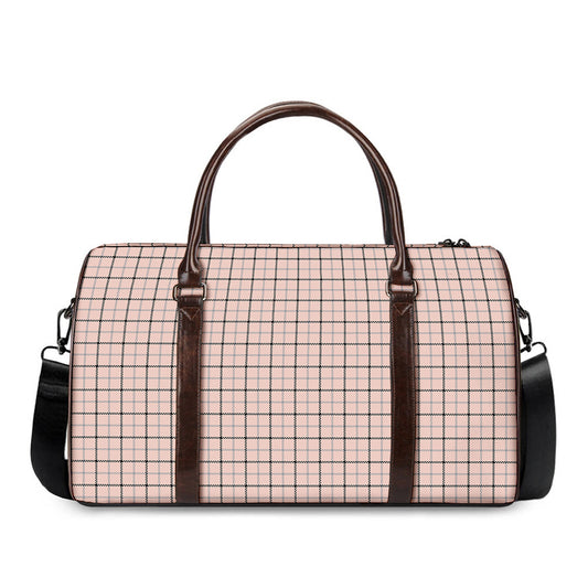 Pastel Pink And Black Tattersall Print Duffle Bag