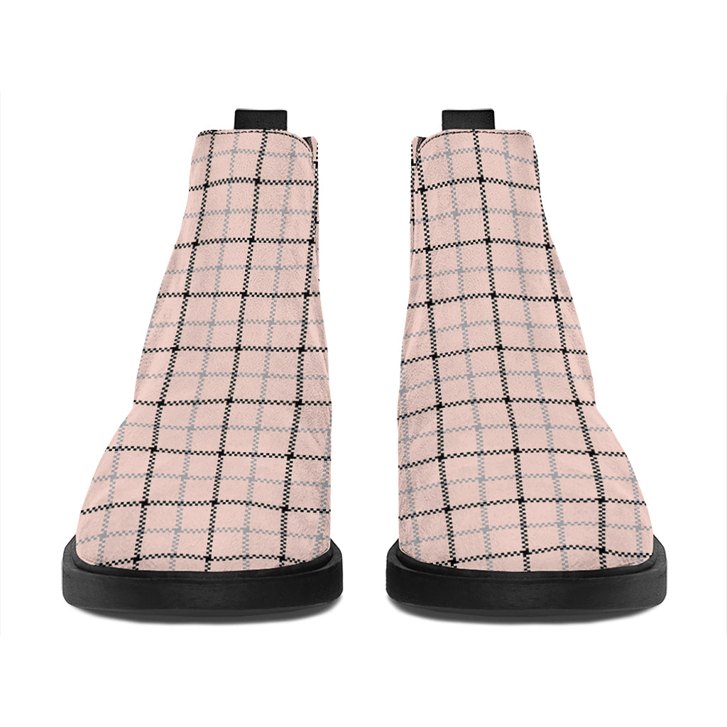 Pastel Pink And Black Tattersall Print Flat Ankle Boots