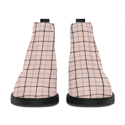 Pastel Pink And Black Tattersall Print Flat Ankle Boots