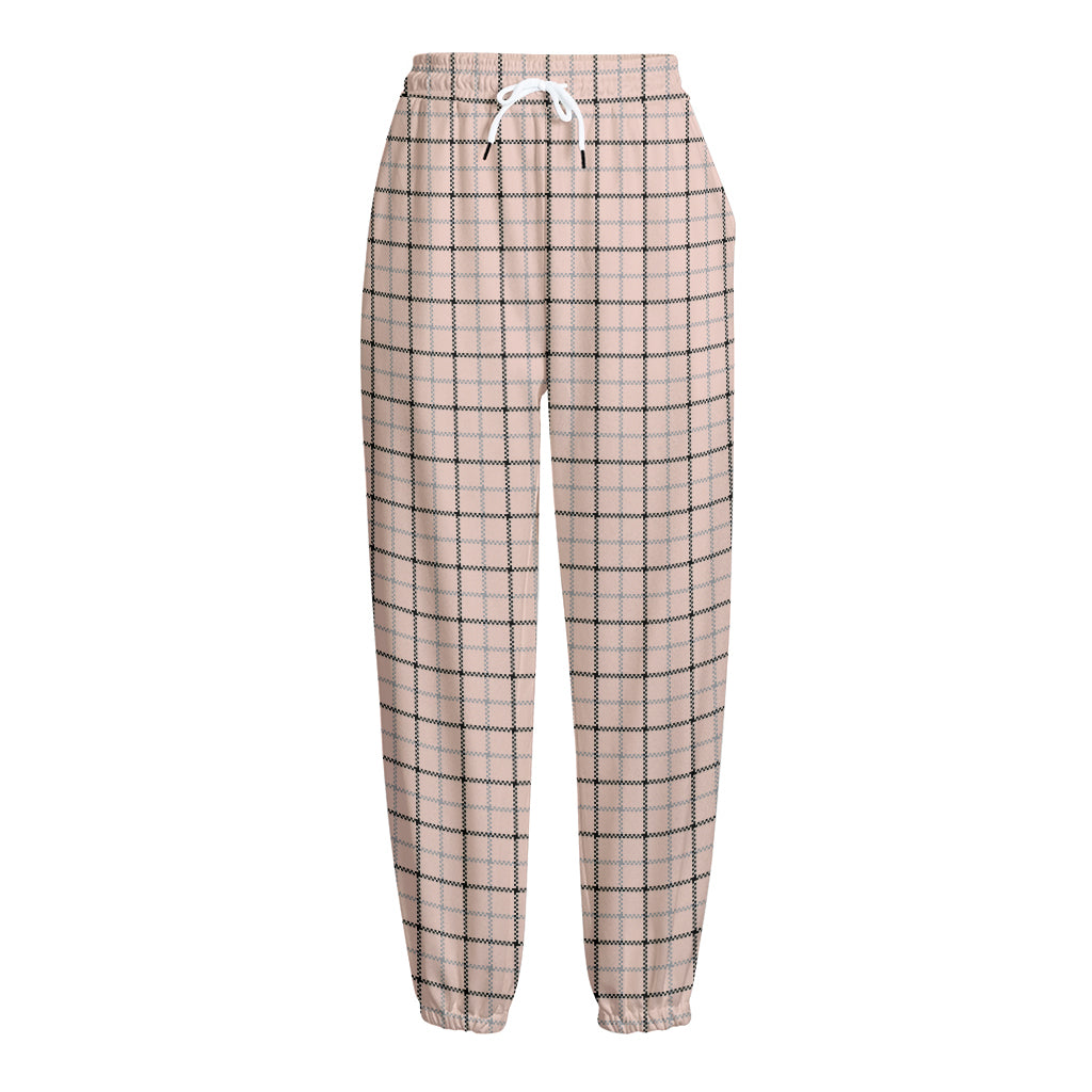 Pastel Pink And Black Tattersall Print Fleece Lined Knit Pants