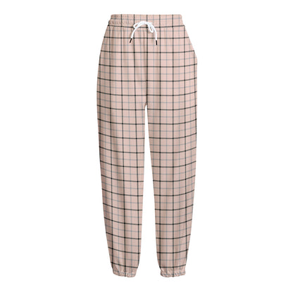 Pastel Pink And Black Tattersall Print Fleece Lined Knit Pants